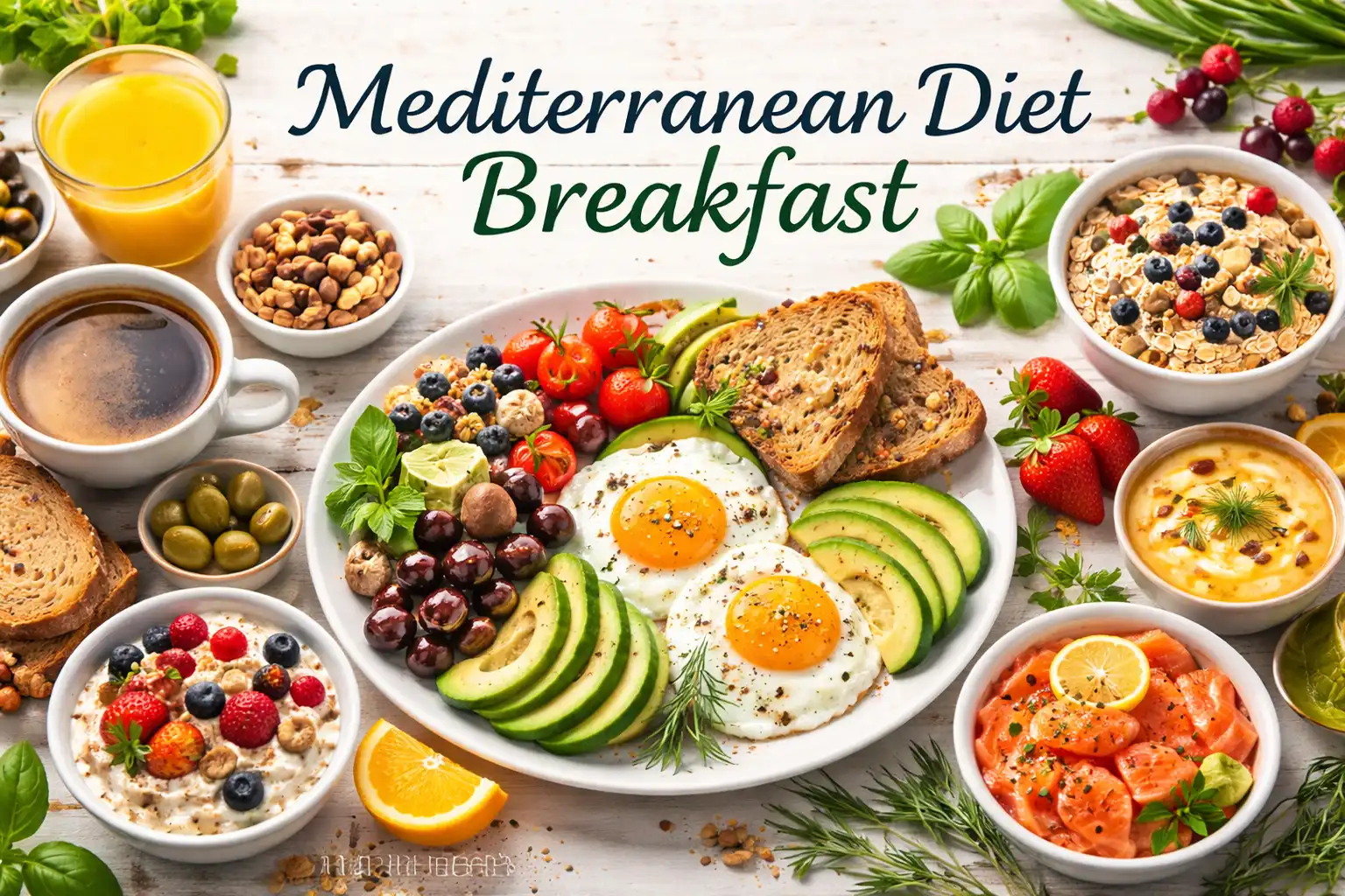 Mediterranean diet breakfast plate with fresh fruits