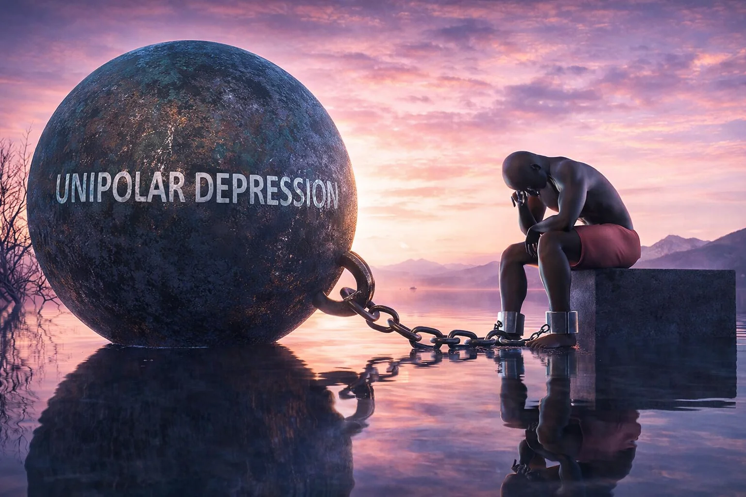 Unipolar depression against a peaceful sunset