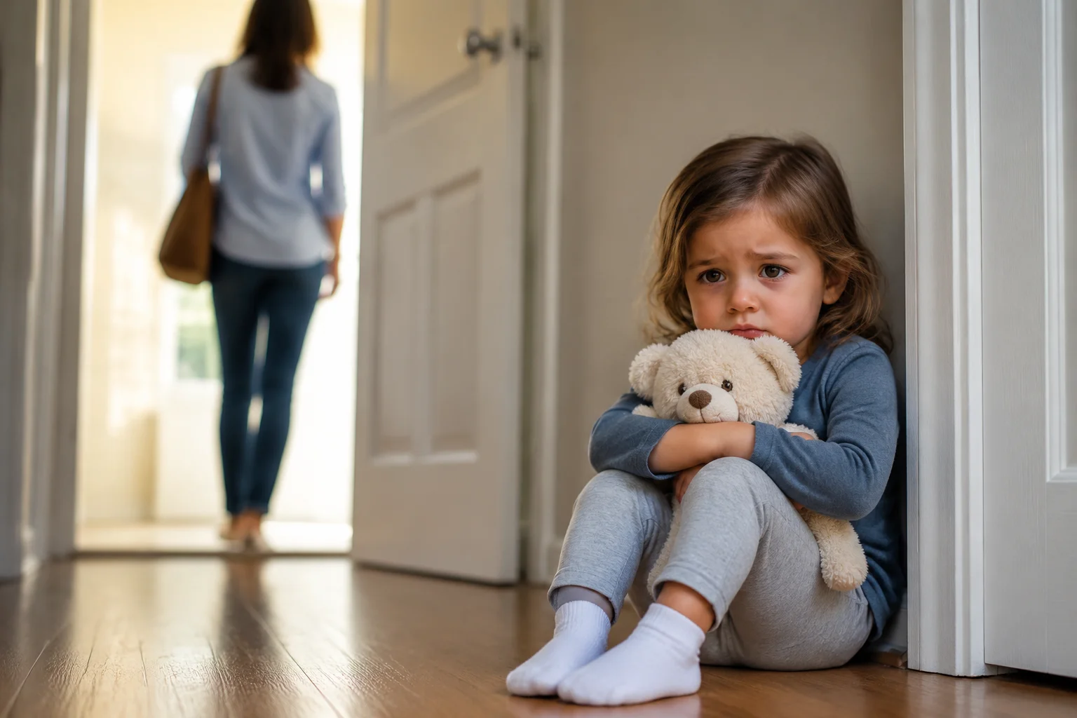 Emotional child coping with separation anxiety